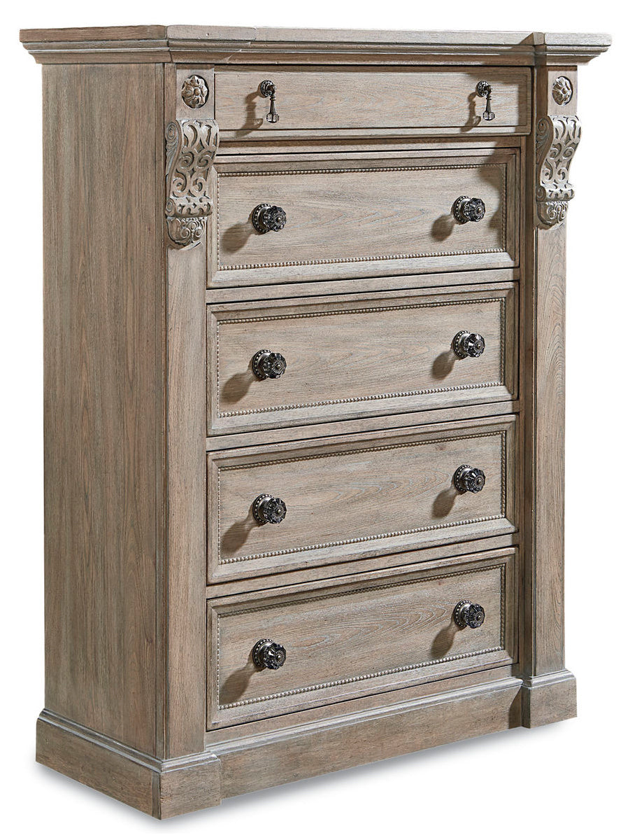 A.R.T. Furniture Arch Jackson Drawer Chest - New Traditional Elm & Parrawood Storage With Cedar-lined Drawers, Parch Finish Brown, Gray Elm And Parrawood Solids,Cathedral Elm Veneers,Metal,Acrylic 233150-2802