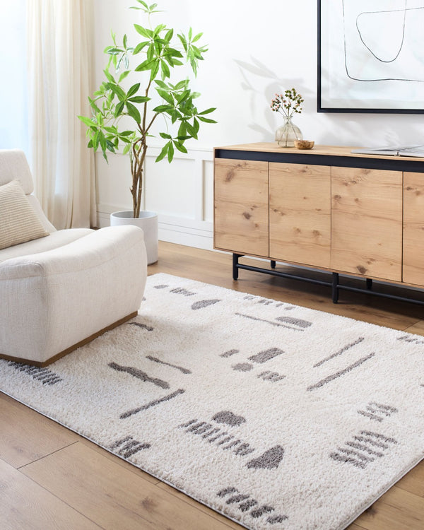 Livabliss Fossay Shag Polyester Rug Machine Woven High Pile Minimalist Modern Accent Light Beige, Ch 2'7" x 7'3" FSG2303-2773