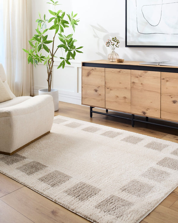 Livabliss Fossay Art Deco High Pile Shag Rug Plush Polyester Accent for Entryway or Bedside Light Beige, Me 5'3" x 7' FSG2317-537
