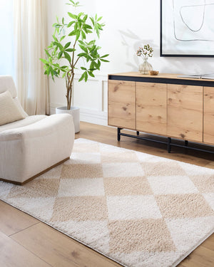 Livabliss Fossay Art Deco High Pile Shag Polyester Rug for Entryways and Cozy Reading Nooks Light Beige, Be 2' x 2'11" FSG2324-2211