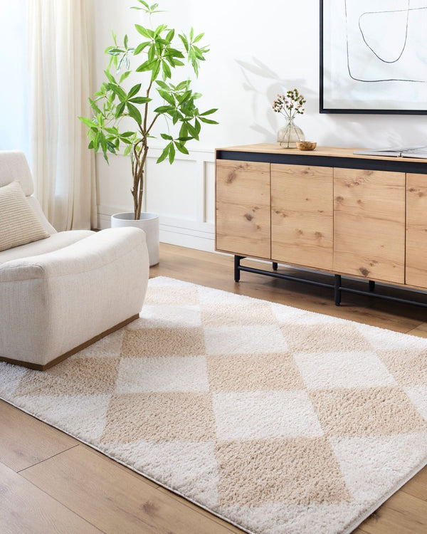 Livabliss Fossay Art Deco High Pile Shag Polyester Rug for Entryways and Cozy Reading Nooks Light Beige, Be 2' x 2'11" FSG2324-2211