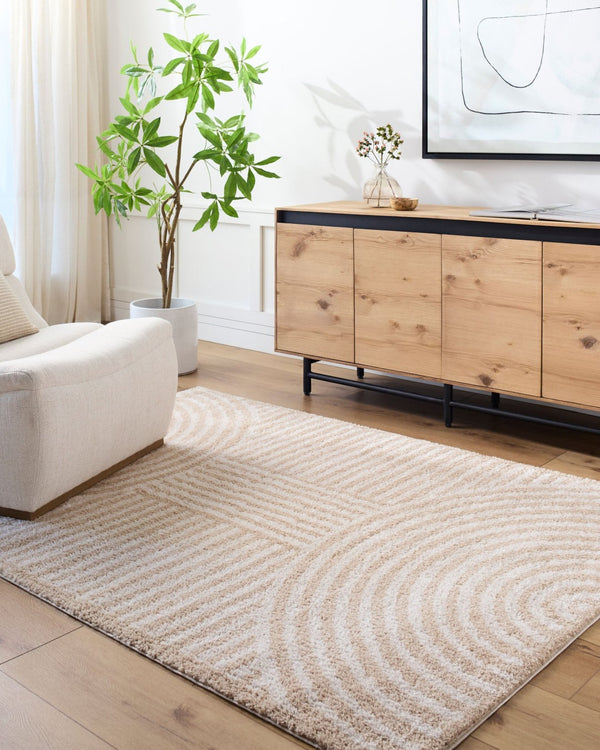Livabliss Fossay Art Deco High Pile Shag Rug Machine Woven Polyester for Bedroom or Entryway Light Beige, Be 2'7" x 7'3" FSG2332-2773