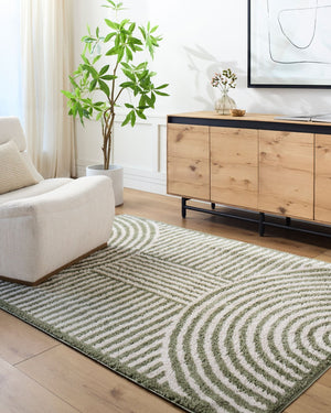 Livabliss Fossay Shag Polyester Area Rug Art Deco Plush Pile for Bedroom or Entryway Light Beige, Gr 2'7" x 7'3" FSG2333-2773