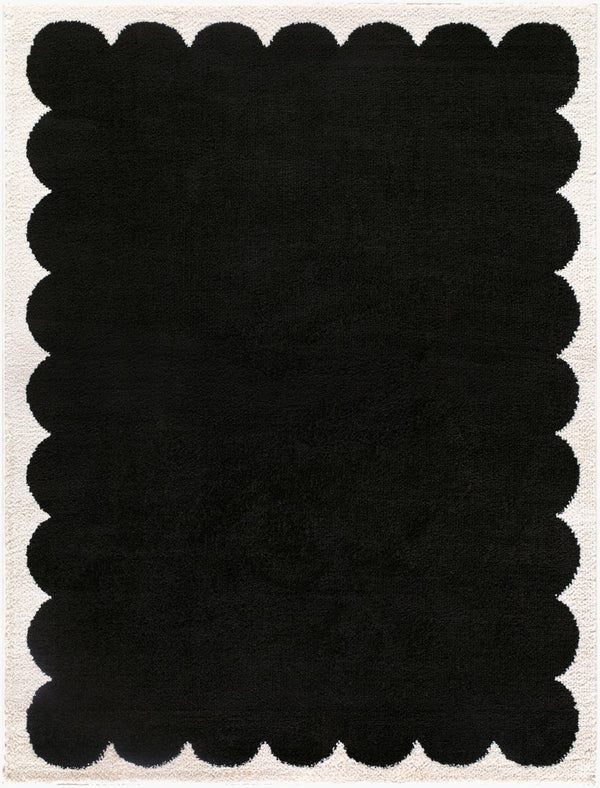 Livabliss Fossay High Pile Polyester Shag Rug Turkish Woven Soft Accent for Bedroom or Reading Nook Cream, Black 7'10" x 10' FSG2341-71010