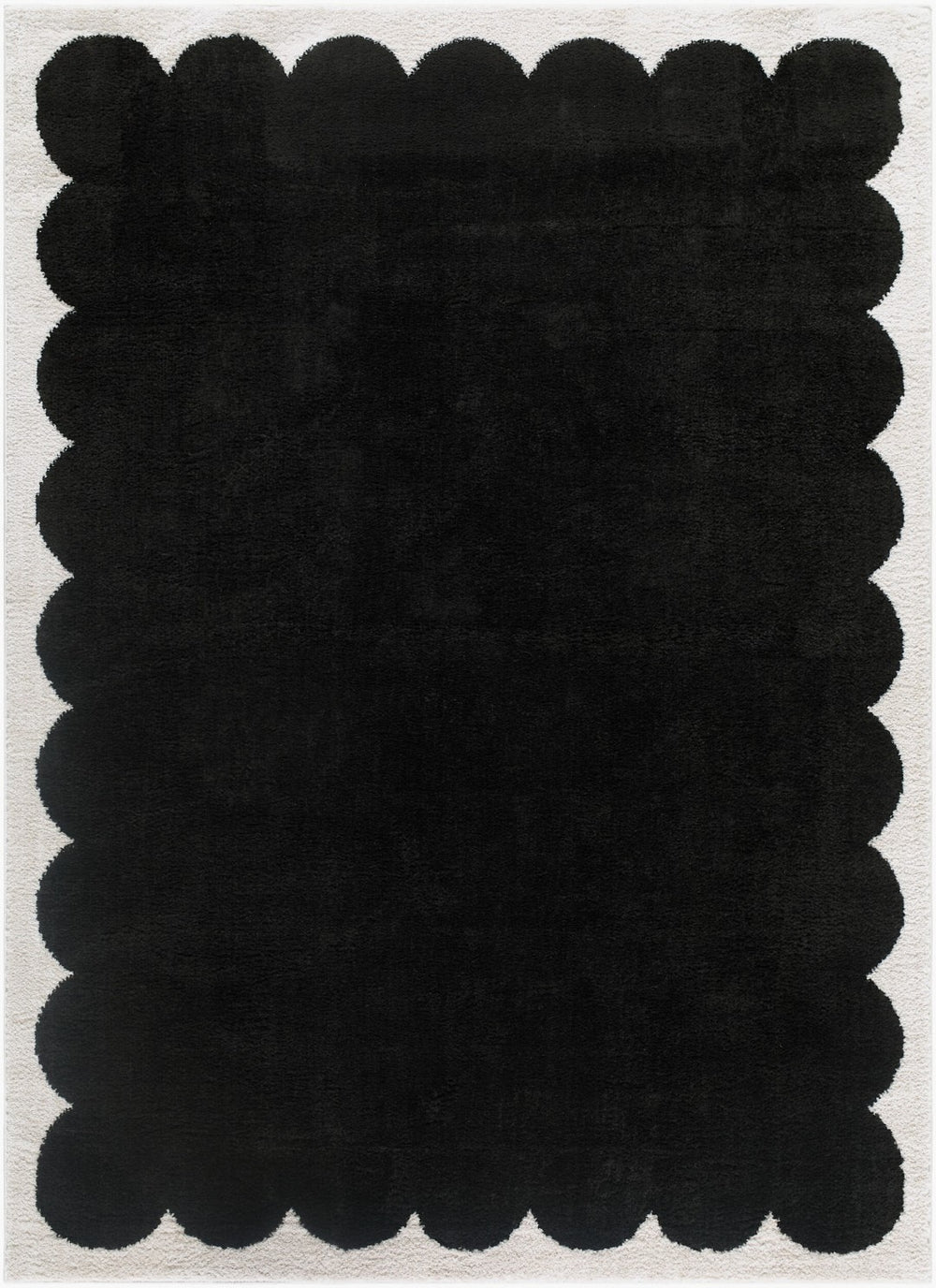 Livabliss Fossay High Pile Polyester Shag Rug Turkish Woven Soft Accent for Bedroom or Reading Nook Cream, Black 6'7" x 9' FSG2341-679