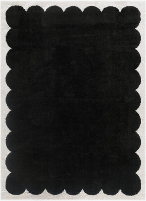 Livabliss Fossay High Pile Polyester Shag Rug Turkish Woven Soft Accent for Bedroom or Reading Nook Cream, Black 6'7" x 9' FSG2341-679