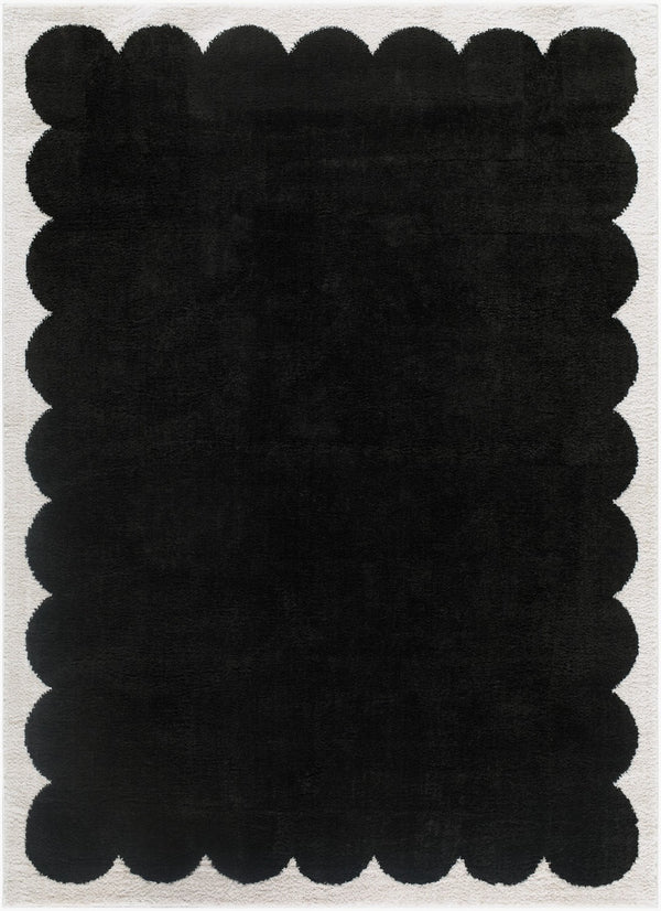 Livabliss Fossay High Pile Polyester Shag Rug Turkish Woven Soft Accent for Bedroom or Reading Nook Cream, Black 6'7" x 9' FSG2341-679