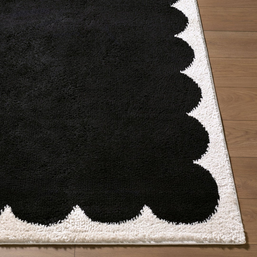 Livabliss Fossay High Pile Polyester Shag Rug Turkish Woven Soft Accent for Bedroom or Reading Nook Cream, Black 6'7" x 9' FSG2341-679
