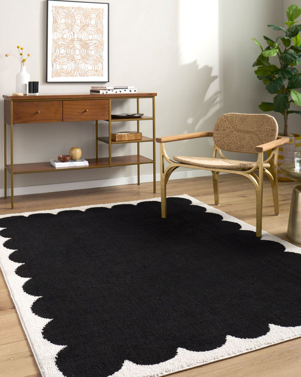 Livabliss Fossay High Pile Polyester Shag Rug Turkish Woven Soft Accent for Bedroom or Reading Nook Cream, Black 7'10" x 10' FSG2341-71010