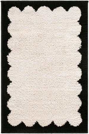 Livabliss Fossay Plush Polyester Shag Rug Turkish Woven High Pile for Modern Living Spaces Cream, Black 2' x 2'11" FSG2342-2211