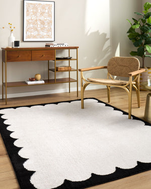 Livabliss Fossay Plush Polyester Shag Rug Turkish Woven High Pile for Modern Living Spaces Cream, Black 7'10" x 10' FSG2342-71010