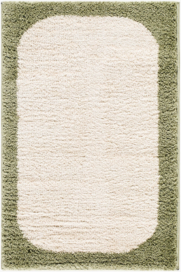 Livabliss Fossay Plush Polyester Shag Rug for Entryways Bathrooms and Bedside Scandinavian Decor Cream, Olive 2' x 2'11" FSG2344-2211