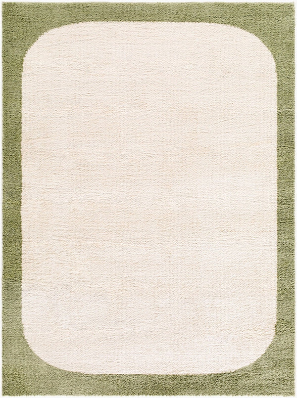 Livabliss Fossay Plush Polyester Shag Rug for Entryways Bathrooms and Bedside Scandinavian Decor Cream, Olive 7'10" x 10' FSG2344-71010