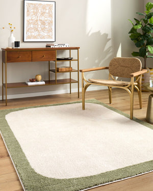 Livabliss Fossay Plush Polyester Shag Rug for Entryways Bathrooms and Bedside Scandinavian Decor Cream, Olive 7'10" x 10' FSG2344-71010