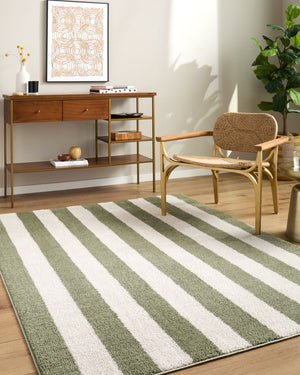 Livabliss Fossay Shag Polyester Area Rug Turkish Woven Plush Pile Bedside Entryway Accent Cream, Olive 7'10" x 10' FSG2346-71010