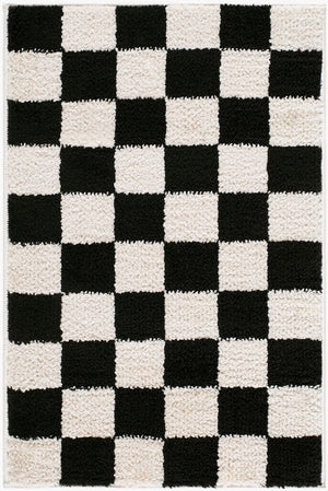 Livabliss Fossay Art Deco Shag Rug Plush Polyester Pile Woven Accent for Bedroom Entry Cream, Black 2' x 2'11" FSG2347-2211