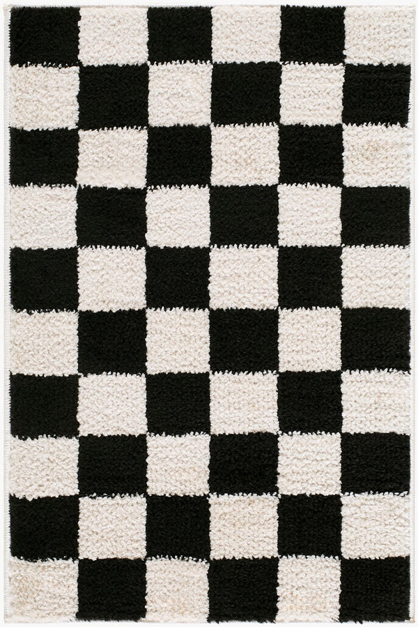 Livabliss Fossay Art Deco Shag Rug Plush Polyester Pile Woven Accent for Bedroom Entry Cream, Black 2' x 2'11" FSG2347-2211