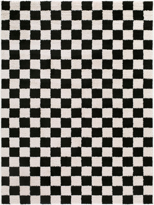 Livabliss Fossay Art Deco Shag Rug Plush Polyester Pile Woven Accent for Bedroom Entry Cream, Black 7'10" x 10' FSG2347-71010