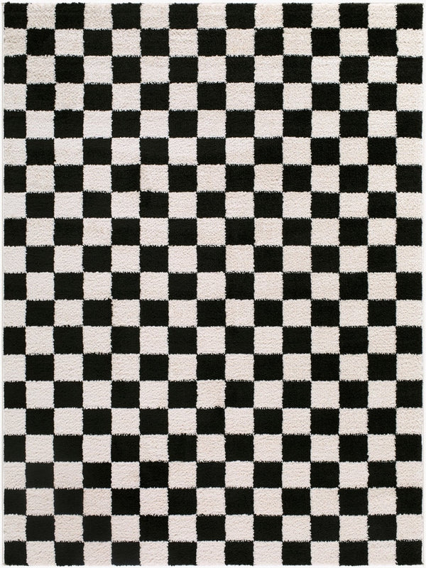 Livabliss Fossay Art Deco Shag Rug Plush Polyester Pile Woven Accent for Bedroom Entry Cream, Black 7'10" x 10' FSG2347-71010