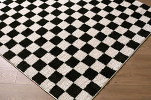 Livabliss Fossay Art Deco Shag Rug Plush Polyester Pile Woven Accent for Bedroom Entry Cream, Black 7'10" x 10' FSG2347-71010
