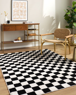 Livabliss Fossay Art Deco Shag Rug Plush Polyester Pile Woven Accent for Bedroom Entry Cream, Black 7'10" x 10' FSG2347-71010