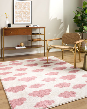 Livabliss Fossay Plush Polyester Shag Rug Machine Woven for Bedside or Entryway Accent Ivory, Rose 7'10" x 10' FSG2349-71010