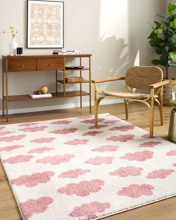 Livabliss Fossay Plush Polyester Shag Rug Machine Woven for Bedside or Entryway Accent Ivory, Rose 7'10" x 10' FSG2349-71010