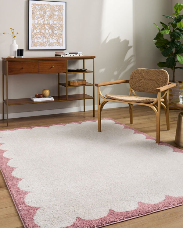 Livabliss Fossay High Pile Polyester Shag Rug Soft Plush Accent for Entryway or Bathroom Ivory, Rose 2' x 2'11" FSG2352-2211