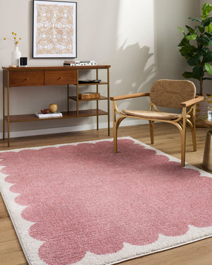 Livabliss Fossay High Pile Shag Area Rug Turkish Woven Polyester for Modern Minimalist Spaces Rose, Ivory 5'3" x 7' FSG2353-537