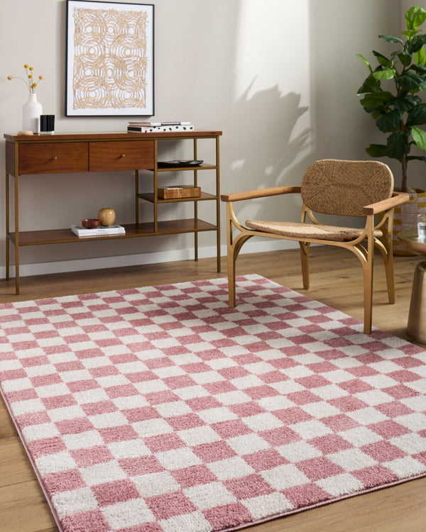 Livabliss Fossay Art Deco Shag Area Rug Soft High Pile Polyester Accent for Living Room Rose, Ivory 2' x 2'11" FSG2354-2211