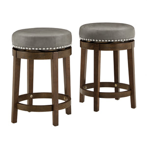 Homelegance By Top-Line Emerson Faux Leather Brown Finish Wood Swivel 24" Counter Height Stool (Set of 2) Grey Rubberwood
