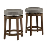 Homelegance By Top-Line Emerson Faux Leather Brown Finish Wood Swivel 24" Counter Height Stool (Set of 2) Grey Rubberwood