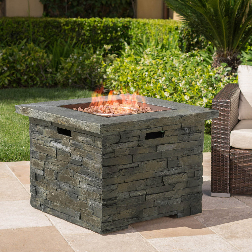 English Elm 33" Square Mgo Propane Fire Pit 40000 Btu Stone Finish Outdoor Patio Focal Point 60676.00NTL-40K
