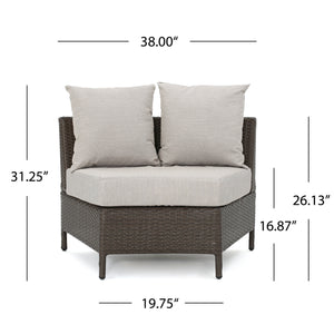 English Elm Christopher Knight Home® - PT LIMON SINGLE SOFA Curved Armless Outdoor/Indoor Faux Rattan Chairs with Water-Resistant Cushions and Heavy-Duty Iron Frame Brown 54786.00BRN