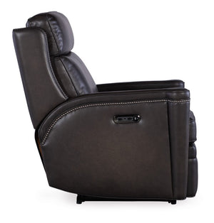 Hooker Furniture Hamilton Luxe Power Recliner With Semi-Aniline Leather, Zero-Gravity Recline, Usb Port, Nailhead Trim Grey SS116-PHZ1-095