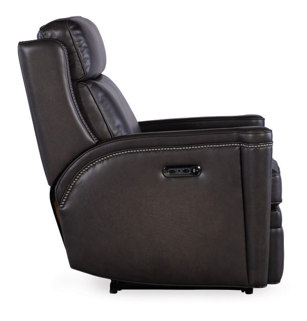 Hooker Furniture Hamilton Luxe Power Recliner With Semi-Aniline Leather, Zero-Gravity Recline, Usb Port, Nailhead Trim Grey SS116-PHZ1-095