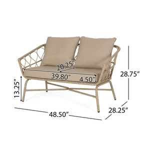 English Elm Christopher Knight Home® - BRUCE Boho Loveseat in Brown PE Rattan with Water-Resistant Cushions, Iron Frame, 600 lb Capacity 70416.00LBRN