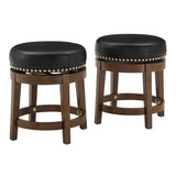 Homelegance By Top-Line Emerson Brown Finish Faux Leather 18" Swivel Dining Height Stool (Set of 2) Black Rubberwood