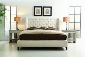 Bernhardt Bernhardt Maxime Upholstered Shelter Bed With Button-Tufted Headboard, Winged Panels & Espresso Feet K1249