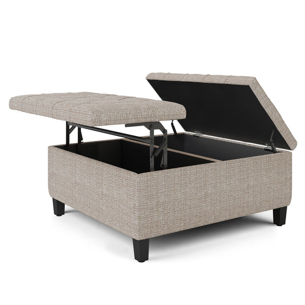 English Elm Harrison Coffee Table Storage Ottoman – Versatile Platinum Upholstered Design With Hidden Storage B136P159944
