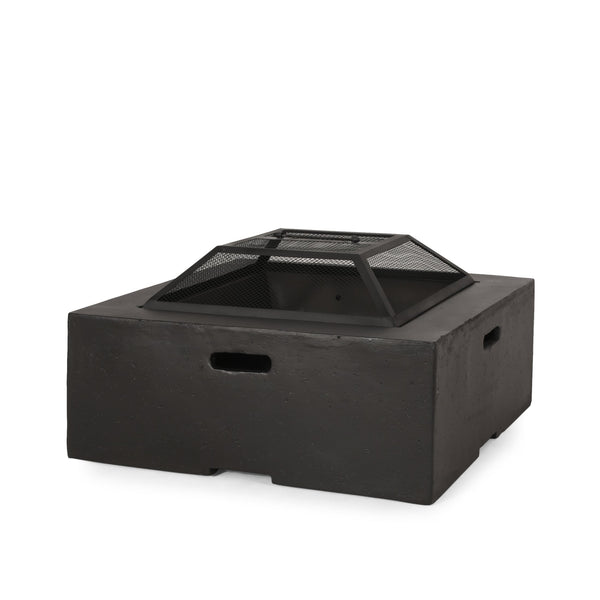 English Elm Outdoor Square Mgo Concrete Wood Burning Fire Pit with Spark Screen for Patio Gatherings 72476.00