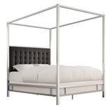 Homelegance By Top-Line Avianna Chrome Canopy Bed with Upholstered Headboard Chrome Metal