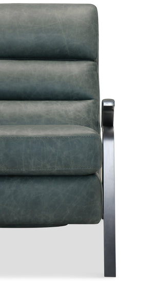 Hooker Furniture Elixir Semi-Aniline Leather Power Recliner With Usb, Channeled Back & Gunmetal Frame For Modern Rooms Blue RC425-PH-039