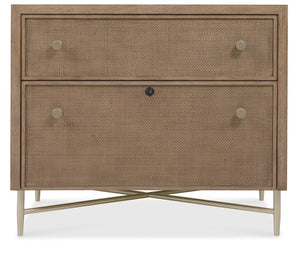 Hooker Furniture Sonnet Light Earthen Oak Lateral File With Woven Cane Fronts, Satin Champagne Knobs, Locking Drawer — Transitional Office Storage (38"W X 31"H) 6072-10466-85