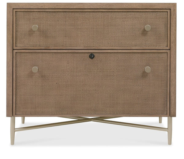 Hooker Furniture Sonnet Light Earthen Oak Lateral File With Woven Cane Fronts, Satin Champagne Knobs, Locking Drawer — Transitional Office Storage (38"W X 31"H) 6072-10466-85