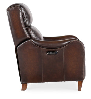 Hooker Furniture Carrington Vortex Leather Power Recliner With Usb, Power Headrest, Bustle Back & Dark Wood Legs RC819-PH-088