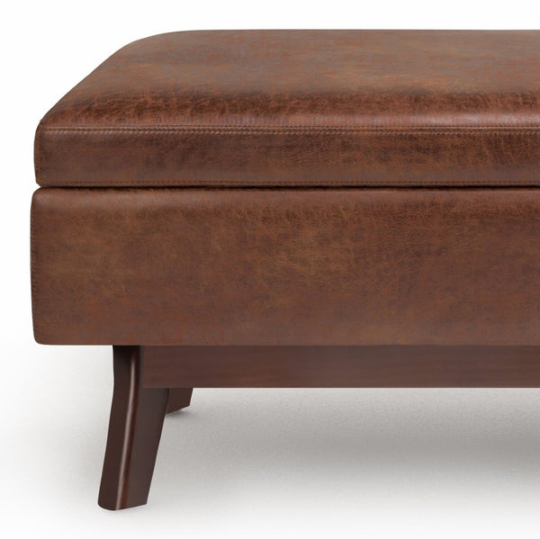 English Elm Owen Small Rectangular Storage Ottoman - Distressed Saddle Brown, Versatile Mid-Century Design B136P159198-GIGA
