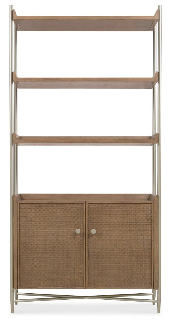 Hooker Furniture Sonnet Woven Cane Bookcase With Metal Frame — Light Oak Veneer, Soft-Close Doors, Versatile Display 6072-10445-85