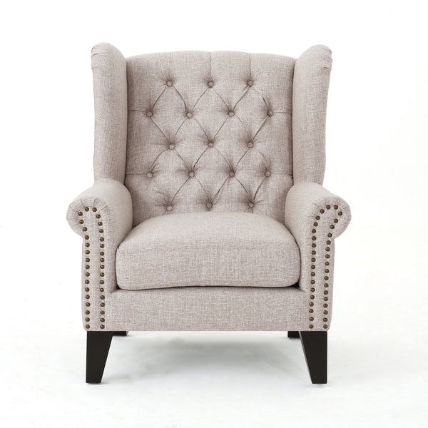 English Elm Christopher Knight Home® - ACCENT Tufted Antique-Style Fabric Armchair in Beige — Period Charm, Durable Construction, 30x29x37 in 61141.00BEI