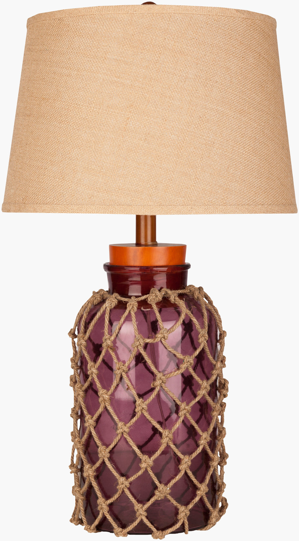 Surya Amalfi 30" Elegant Glass Accent Table Lamp With Burlap Shade - Stylish Lighting For Cozy Spaces Burgundybody, Amber Glass,Burlap,Polyester Ftl-7001